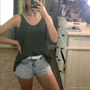 Army Green Tank Top with Lace Back Size S